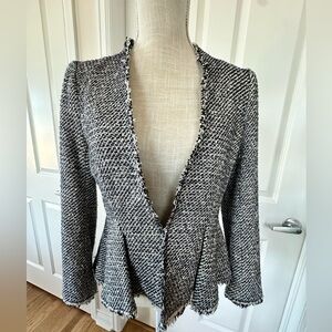 Rebecca Taylor Frayed Tweed Peplum Jacket